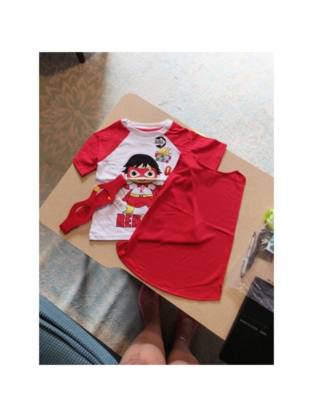 New Ryan's World Red Titan Costume T-Shirt & Cape Set Sz 6 Outfit Shirt Mask Cap